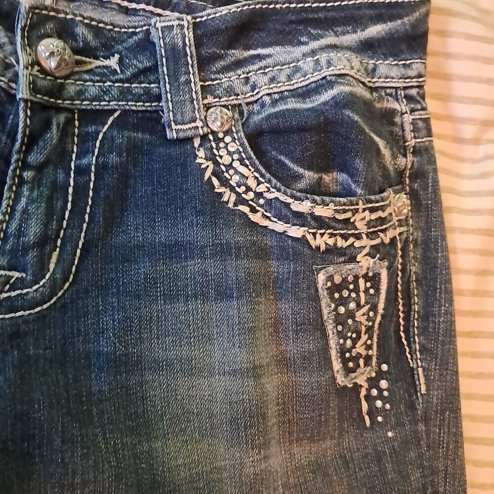 Miss Me Easy Boot Rhinestone Jeans 30x31 Cowgirl Rodeo - Picture 6 of 13